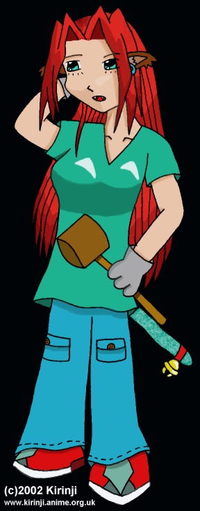 Catgirl heroine and the Mallet of DOOM! in colour